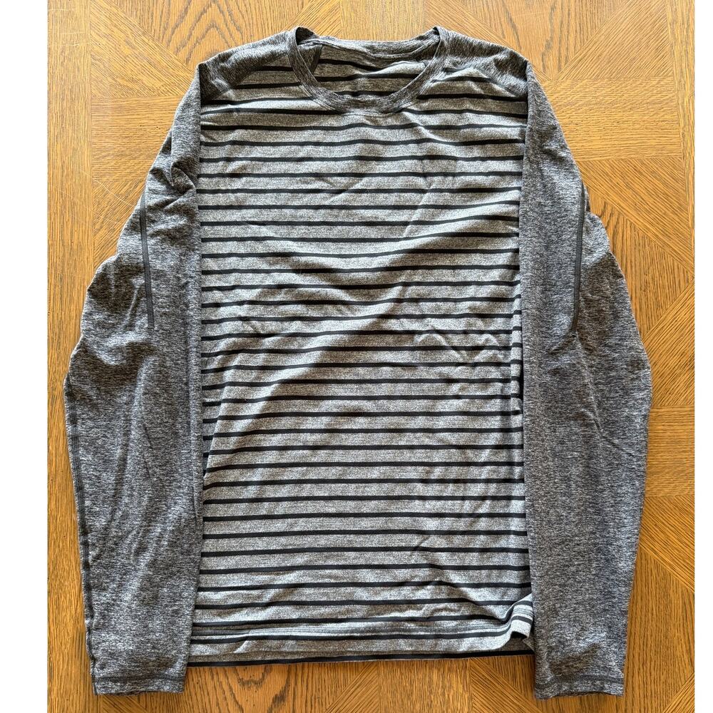 Lululemon Men's Striped Long Sleeve Hoodie Gray Black Pullover